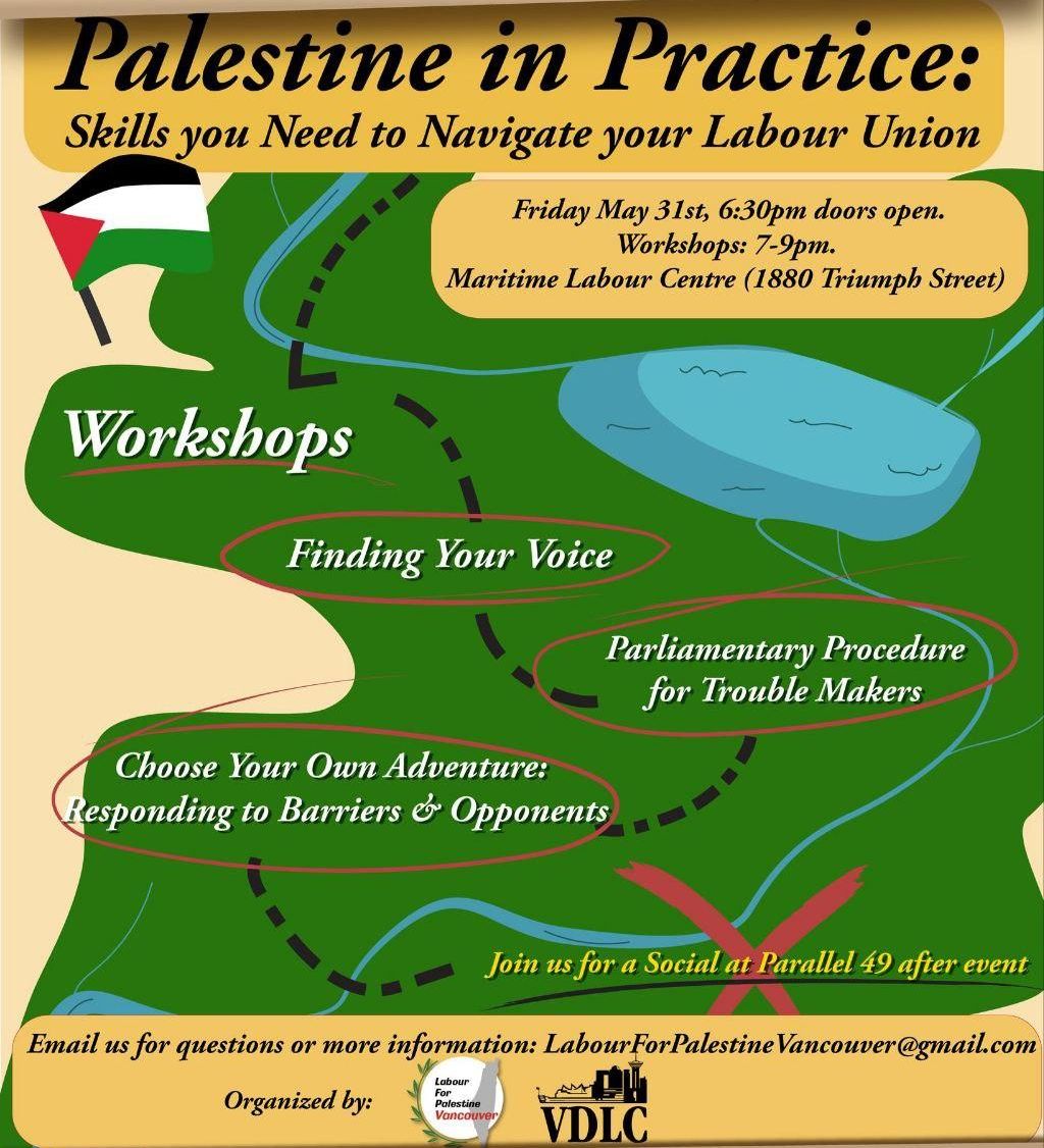 A poster advertising a workshop for Palestine in practice