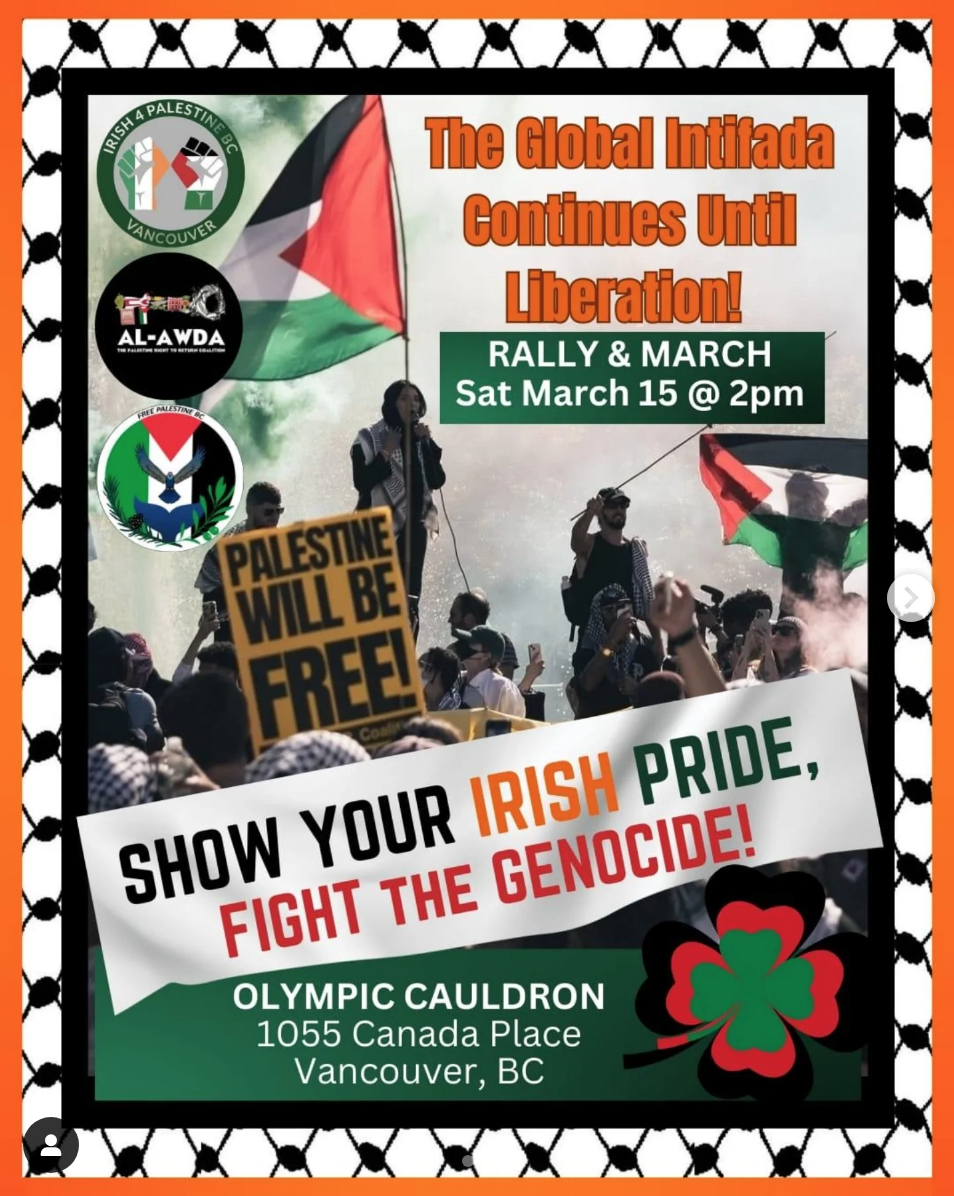 people marching in a protest with Palestinian flags