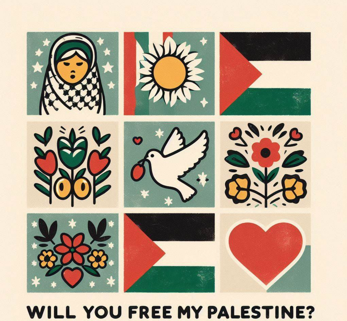 people marching in a protest with Palestinian flags