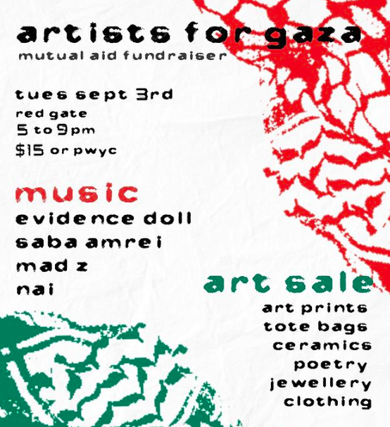 A poster for artists for gaza mutual aid fundraiser