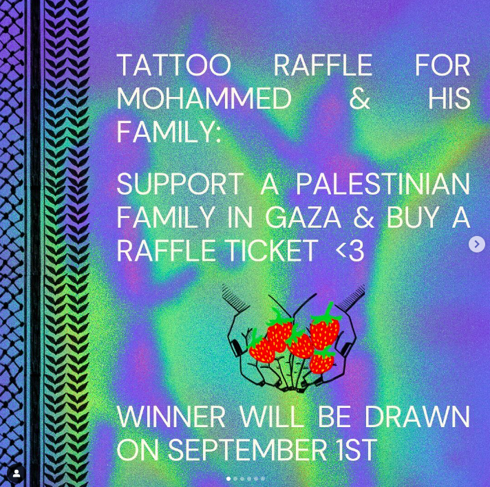 A poster for a tattoo raffle