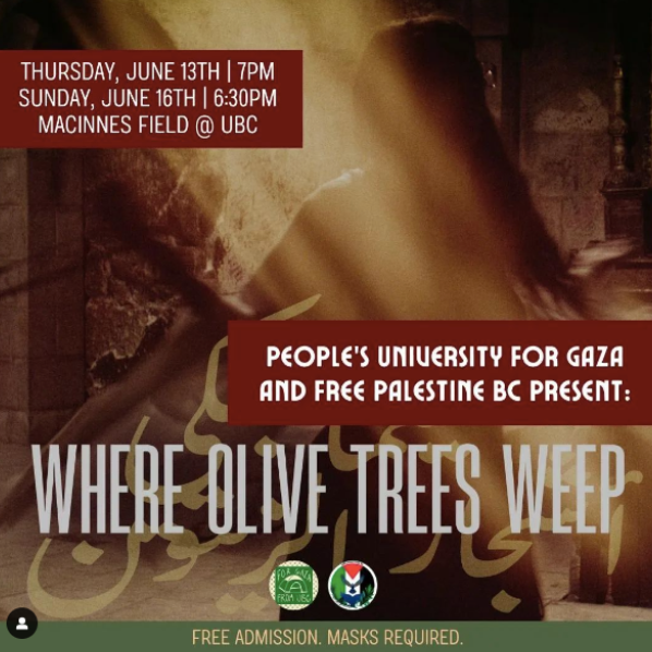 Poster for the screening of Where Olive Trees Weep